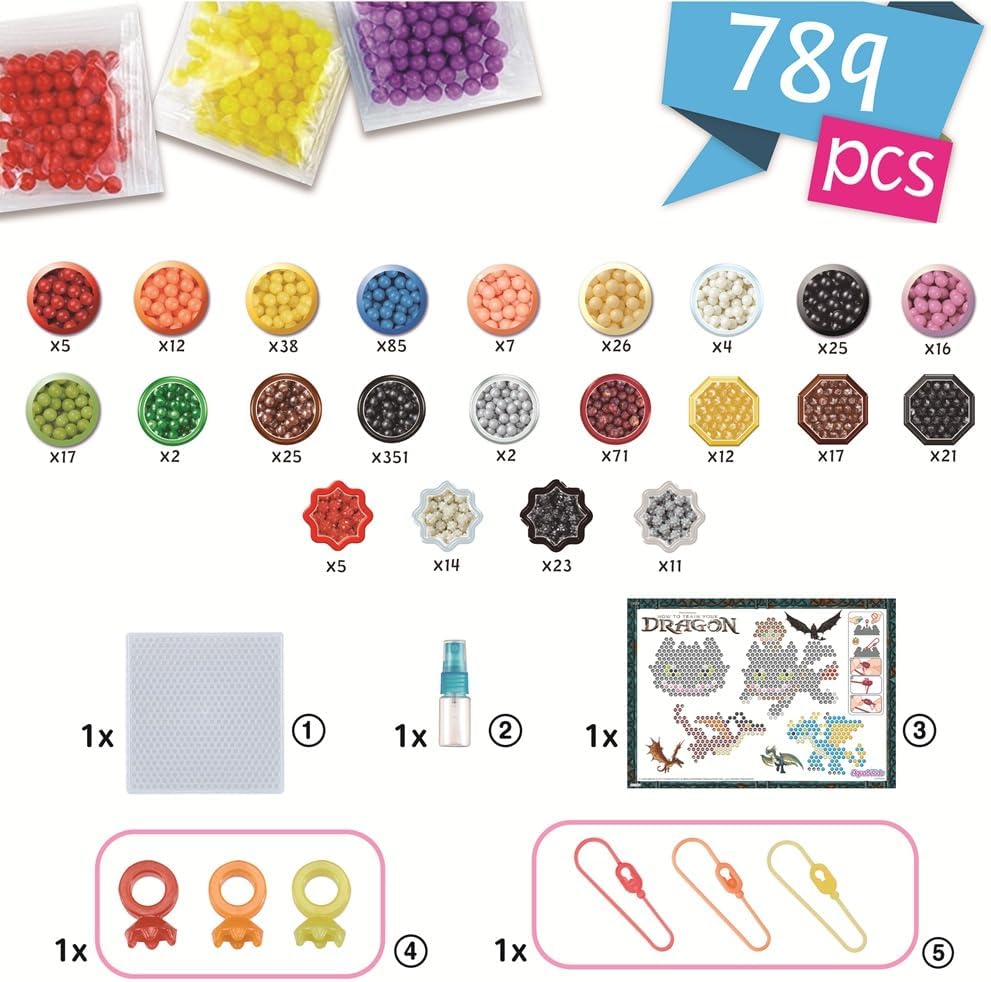 Aquabeads - 35124 Dragons Schlüsselanhänger Bastelset, Wasserperlen Bastelset mit Hicks, Ohnezahn, f