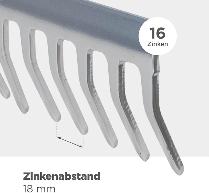 blizz-z Gartenrechen 40 cm Breite, 16 Zinken | Stabiler Rechen mit robustem Eschenstiel