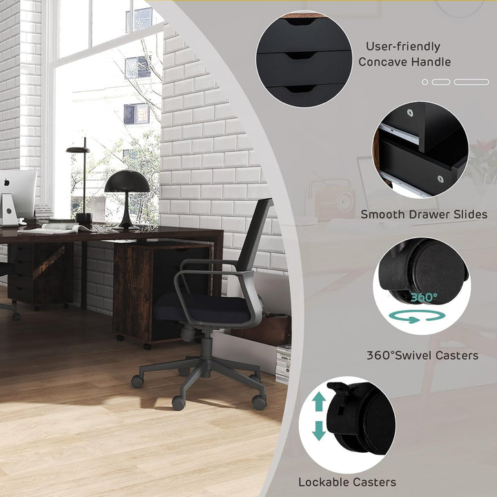 KOMFOTTEU Rollcontainer mit Schubladen, mobiler Aktenschrank Schubladenschrank mit Räder, Bürowagen