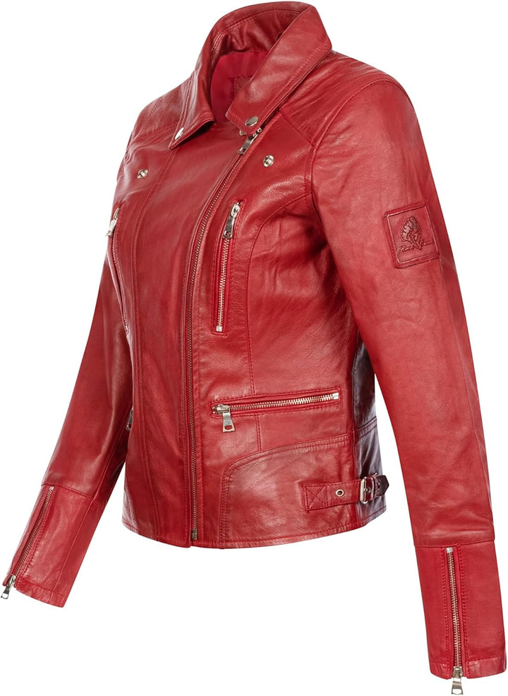 Rock Creek Damen Lederjacke echt Leder Jacke D-490 XS Feuerrot, XS Feuerrot