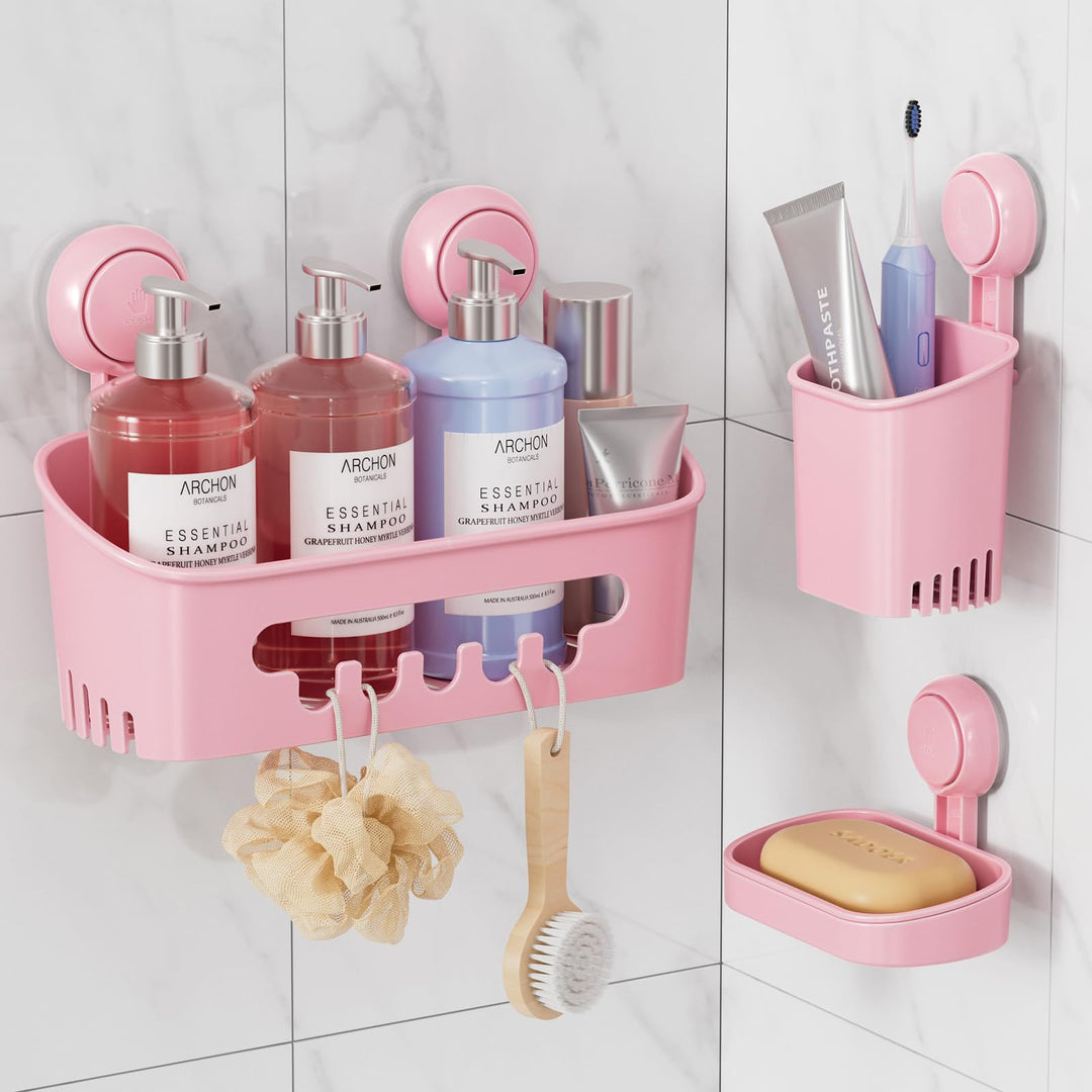 TAILI Duschablage & Seifenschale & Zahnbürstenhalter mit Saugnapf ohne Bohren Abnehmbar Belastbarkei