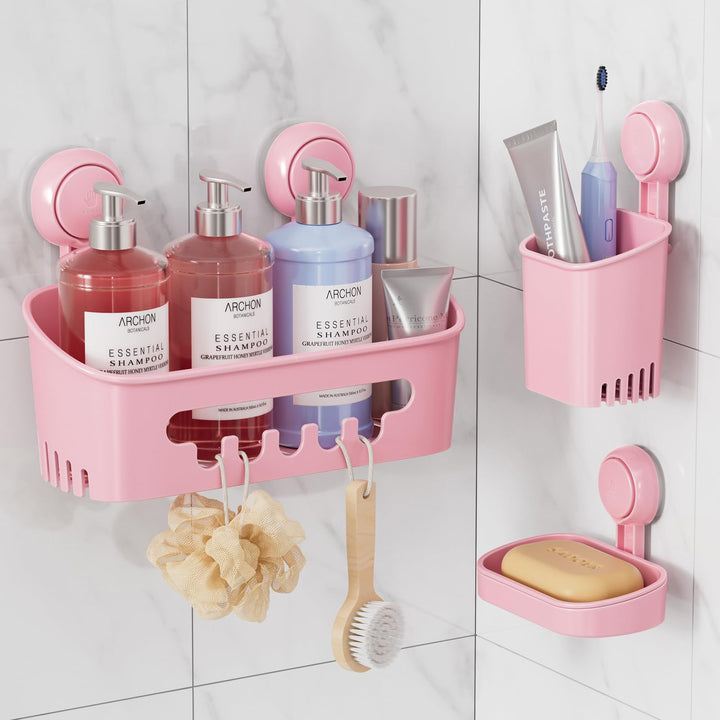 TAILI Duschablage & Seifenschale & Zahnbürstenhalter mit Saugnapf ohne Bohren Abnehmbar Belastbarkei