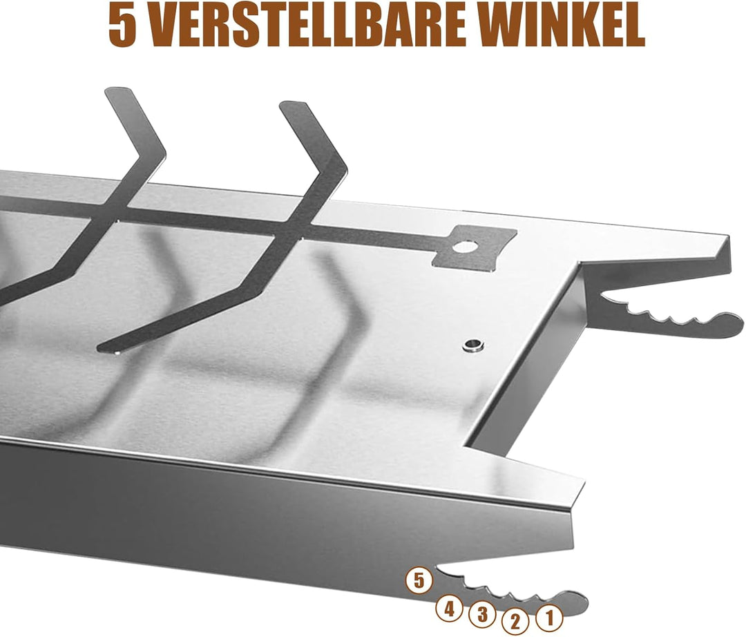 Flammlachsbrett Edelstahl, Flammlachsbrett für Feuerschale, mit Fünf Verstellwinkel für die Neigung