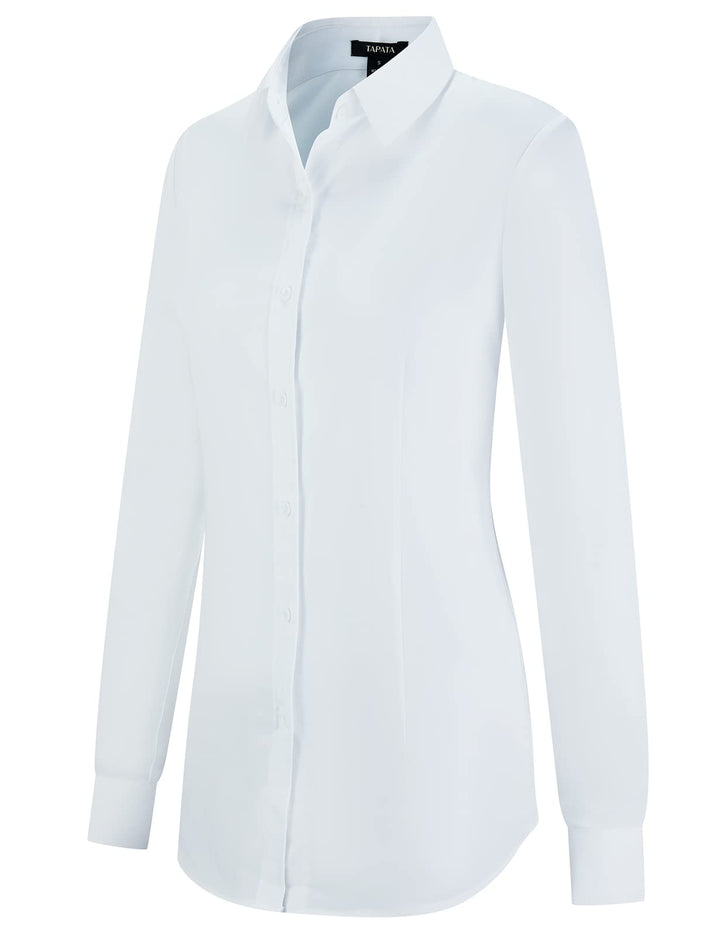 Tapata Frauen Klassische Button-Down Bluse Formelle Arbeit Kleid Fitted Shirts Kragen Langarm Busine