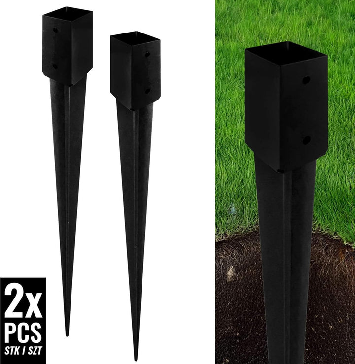 ADGO - 4er Set - Einschlagbodenhülse, Pfostenträger für Holzpfosten - 80x750mm - Quadratische Basis