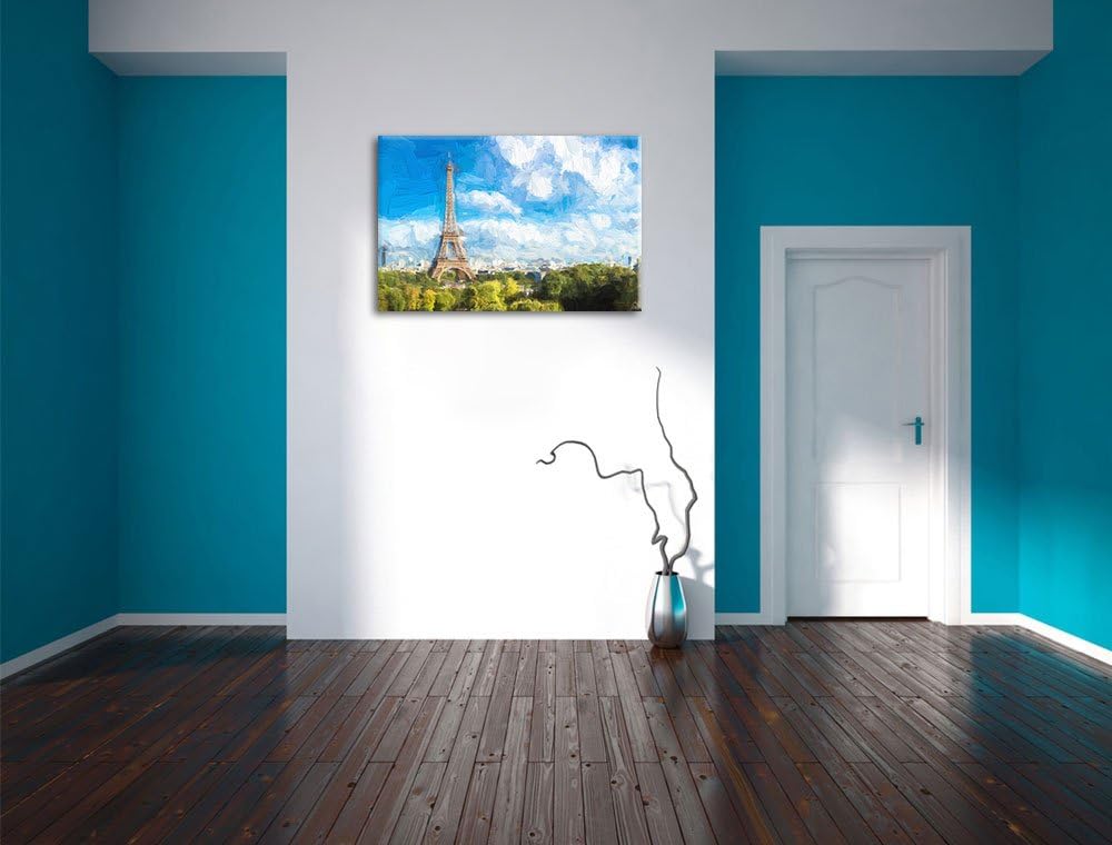 Riesiger Eiffelturm in Paris Pinsel Effekt, Format: 100x70 auf Leinwand, XXL riesige Bilder fertig g