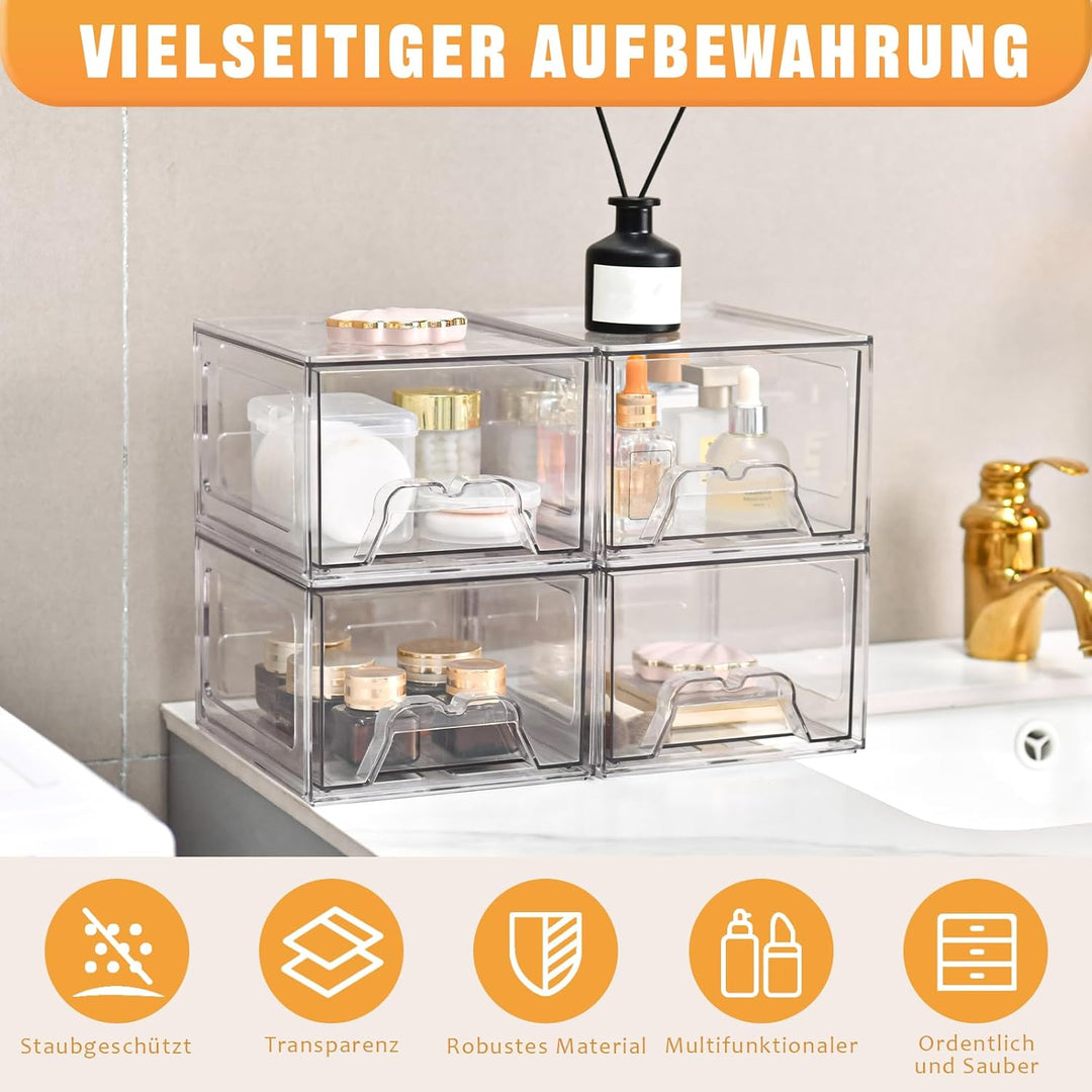 Stebopum Acryl Kosmetik Organizer, Transparent Schminktisch Organizer für Schublade,Stapelbare Schub