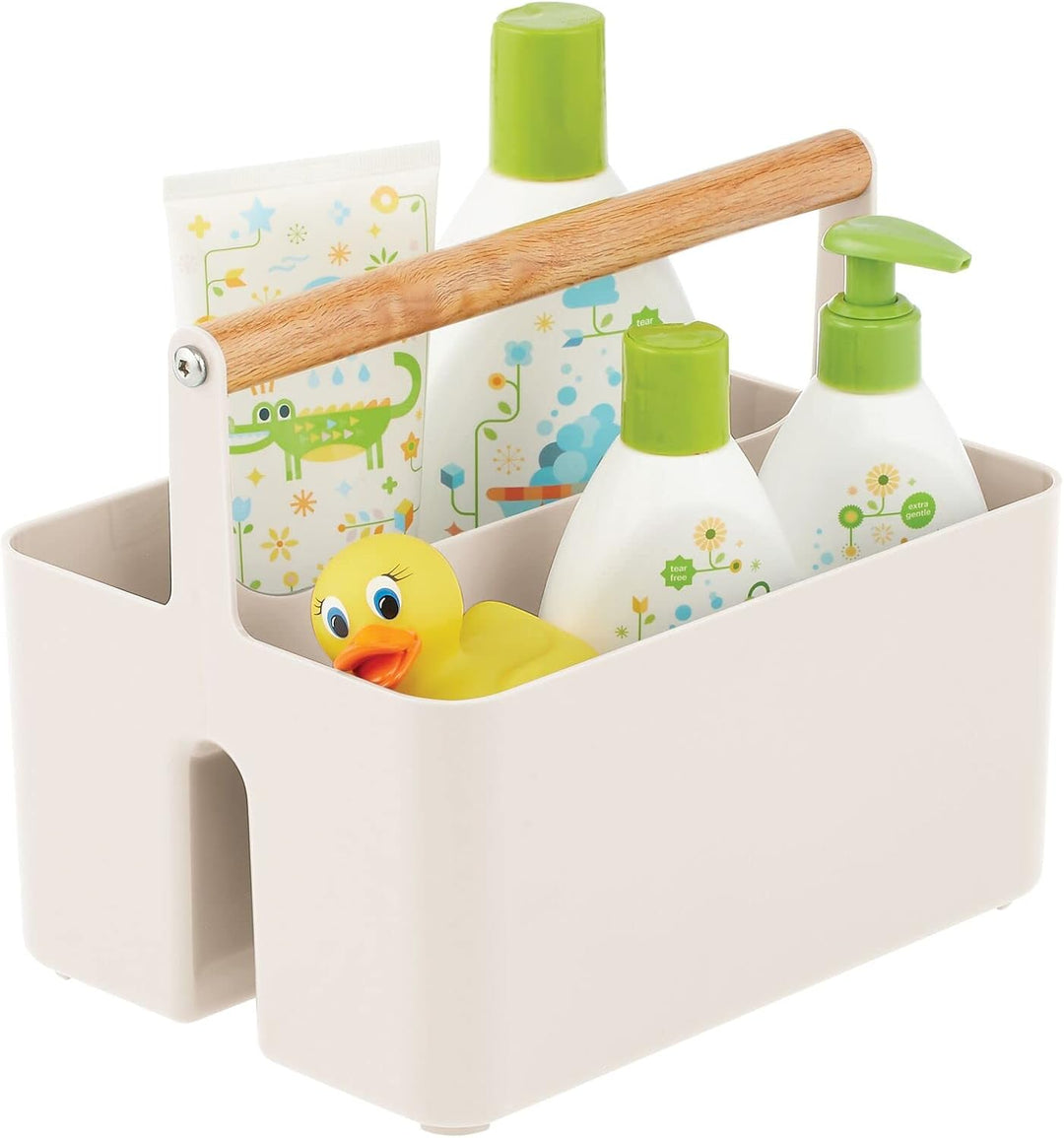 mDesign Kinderzimmer Organizer – BPA-freier Kunststoffbehälter mit Holzgriff für Flaschen, Windeln &