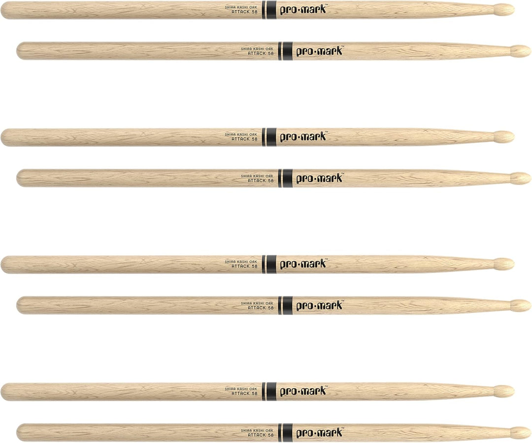 ProMark Classic Attack 5B Shira Kashi Oak Drumstick, ovale Holzspitze, 4 Stück Four Pairs Classic, A