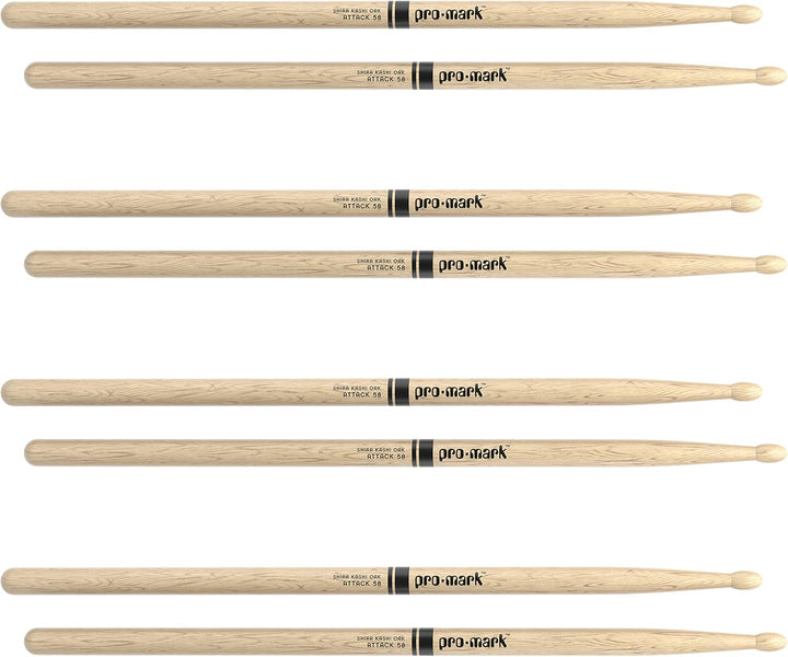 ProMark Classic Attack 5B Shira Kashi Oak Drumstick, ovale Holzspitze, 4 Stück Four Pairs Classic, A