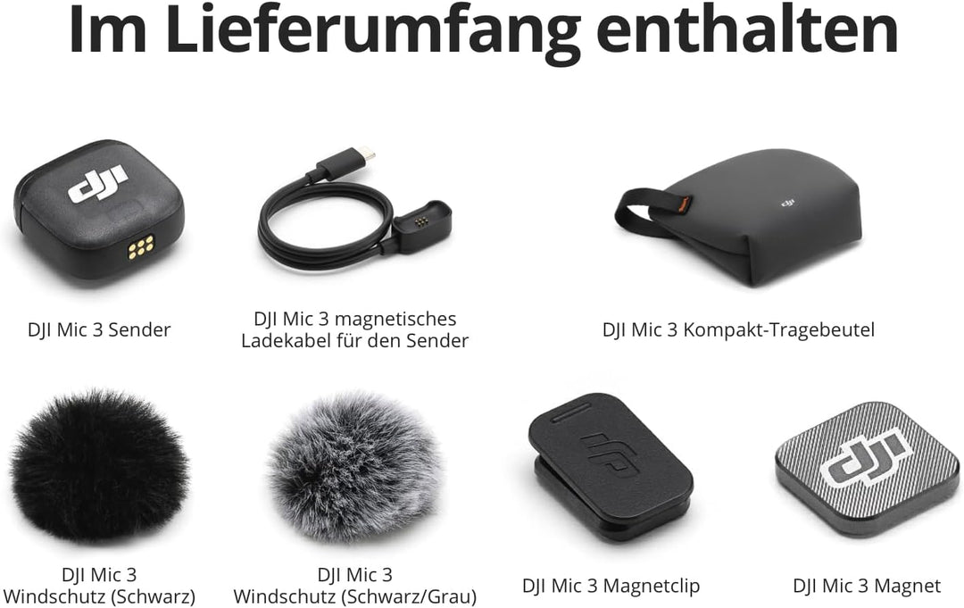 DJI Mic 3 Sender, drahtloses Mini-Mikrofon für iPhone/Kamera/Android, leicht & intuitiv, Lavalier-Mi