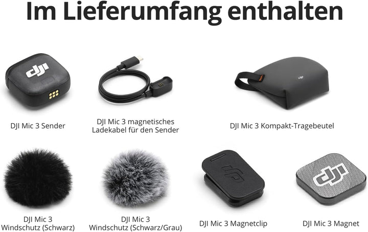 DJI Mic 3 Sender, drahtloses Mini-Mikrofon für iPhone/Kamera/Android, leicht & intuitiv, Lavalier-Mi
