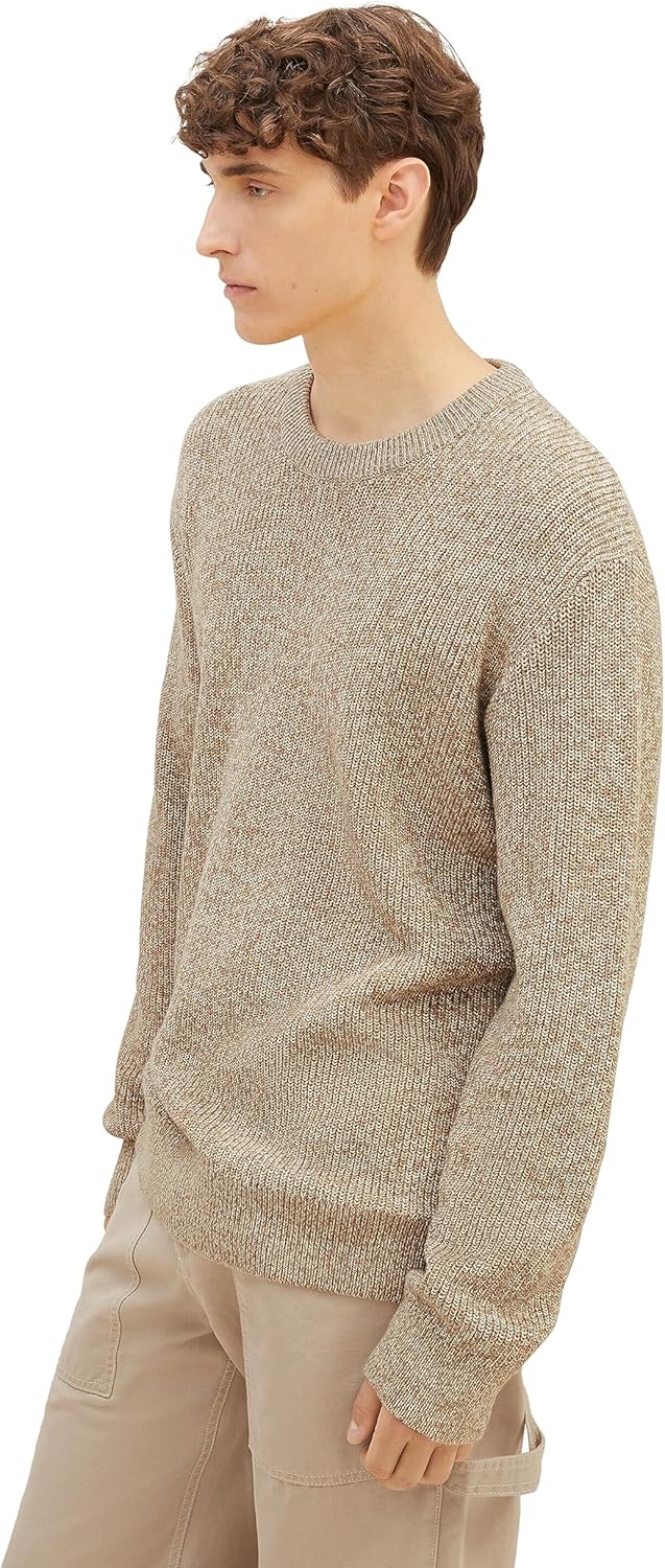 TOM TAILOR Denim Herren Basic Multicolor Strick-Pullover M 32775 - Ecru Tonal Mouline, M 32775 - Ecr