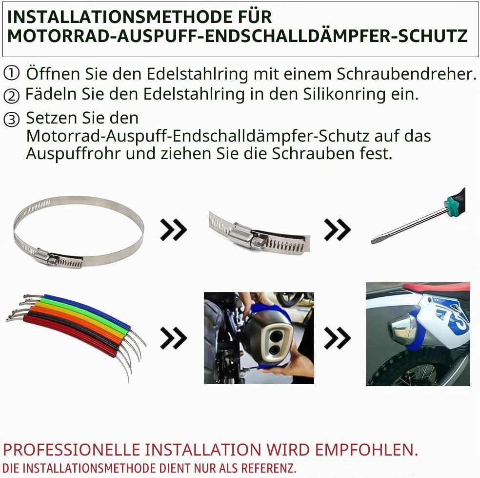 JFG RACING 64 cm/25,2" Motorrad Auspuff Schutzring,Universeller-Schwarz | Verstellbarer Auspuff Schu