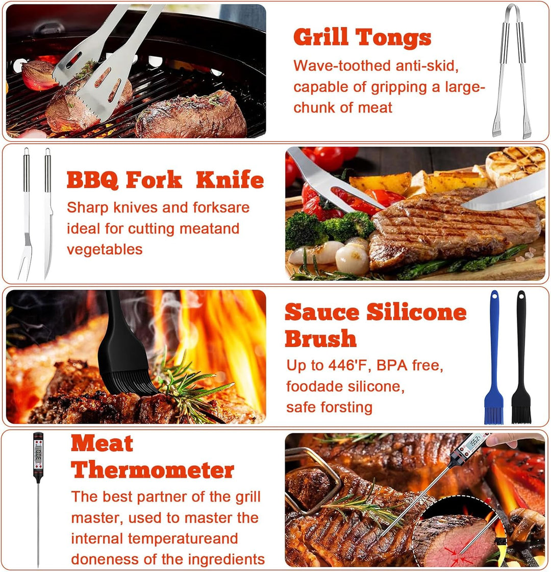 27Pcs Grillzubehör-Set aus Edelstahl, Professionelles Grillbesteck-Set, Grill-Zubehör, mit Aufbewahr