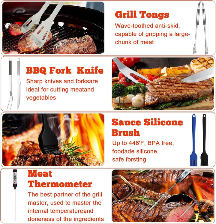 27Pcs Grillzubehör-Set aus Edelstahl, Professionelles Grillbesteck-Set, Grill-Zubehör, mit Aufbewahr