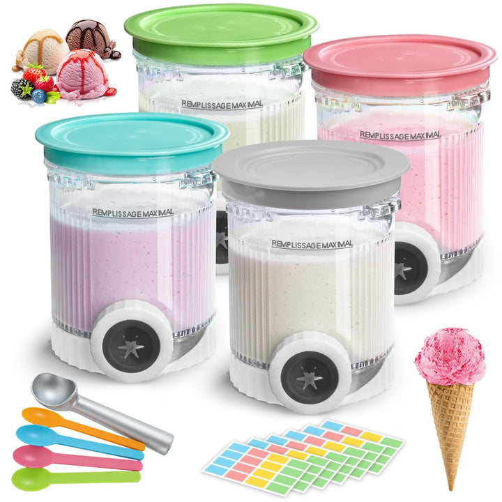 4 Stück Behälter für Ninja Swirl by Creami, Eiscremebecher und Deckel Kompatibel mit Ninja Creamy NC