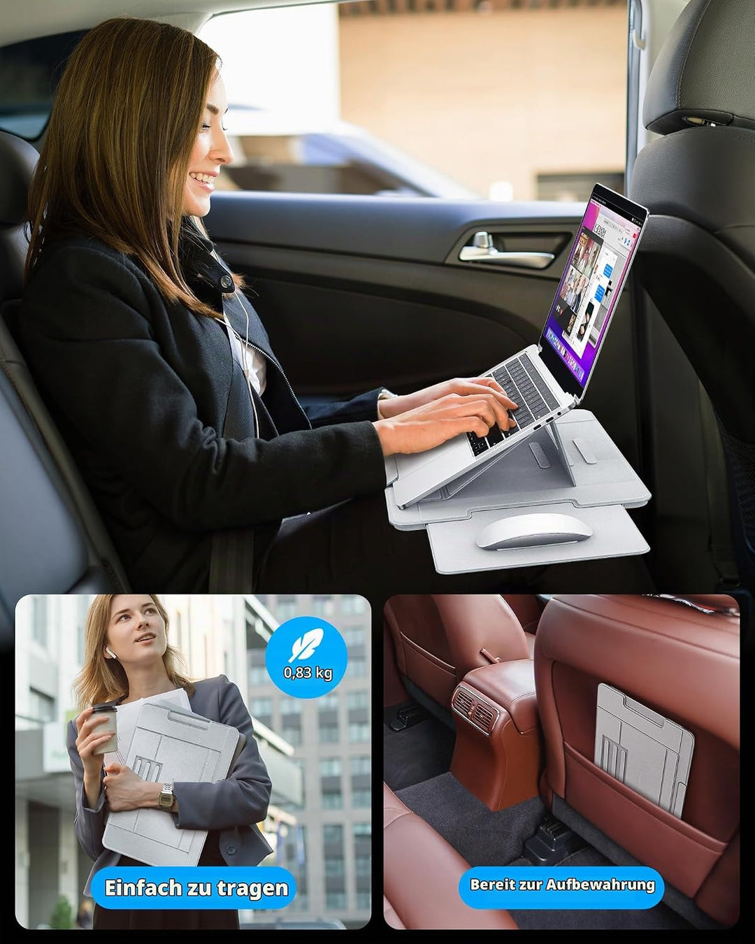 AboveTEK Laptop Schosstisch – ergonomischer Lapdesk mit Rutschfester Oberfläche, Heat Shield, Retrac