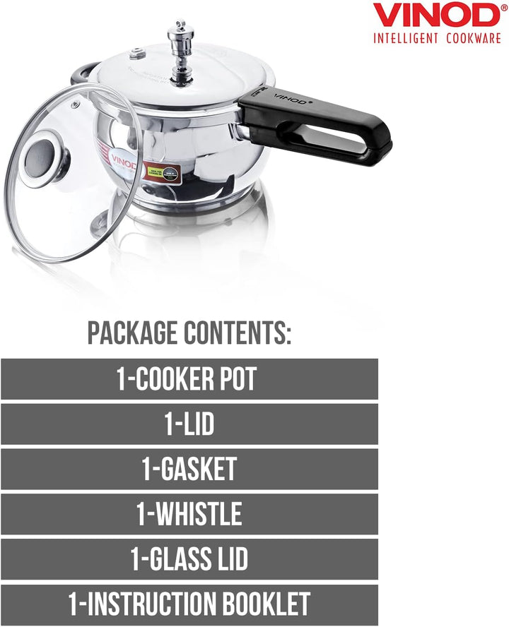 Vinod Pressure Cooker (2,64 Quart) Edelstahl Schnellkochtopf mit Glasdeckel, induktionsgeeignet hoch