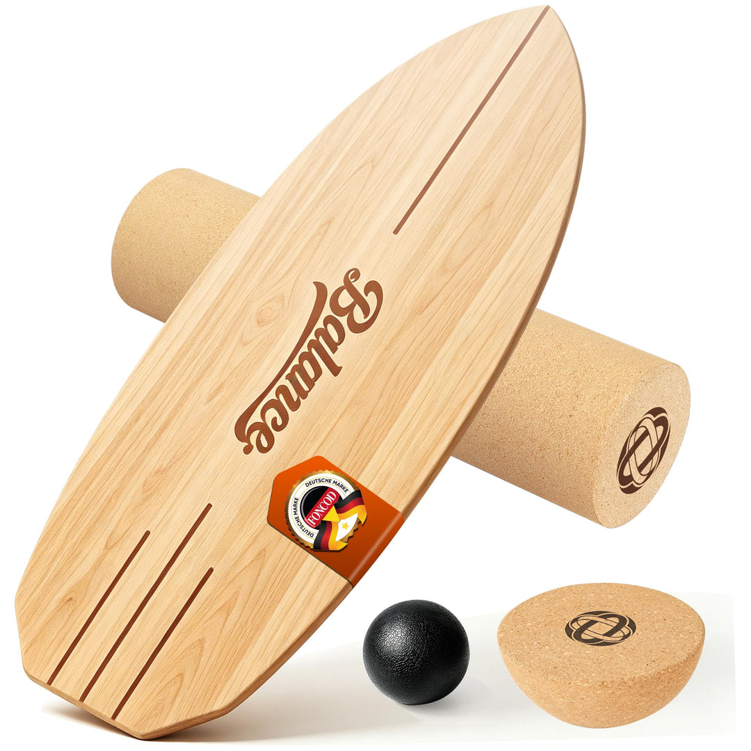 Balance Board Komplett-Set aus Massivholz – 4-in-1 Gleichgewichtsboard mit Rolle, Halbkugel &amp; Faszie