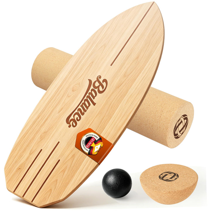 Balance Board Komplett-Set aus Massivholz – 4-in-1 Gleichgewichtsboard mit Rolle, Halbkugel &amp; Faszie