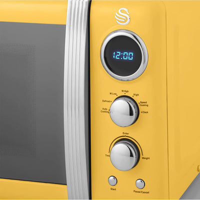 Swan Retro SM22030YELNEU Digital Mikrowelle 20L, 5 Leistungsstufen, Auftaufunktion, 60 Minuten Timer
