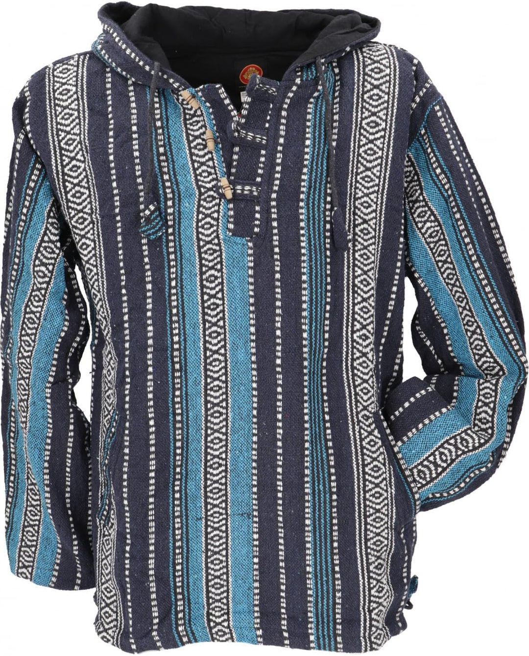 GURU SHOP Goa Kapuzenshirt, Baja Hoodie, Style Kapuzenpullover, Herren, Baumwolle S Blau, S Blau