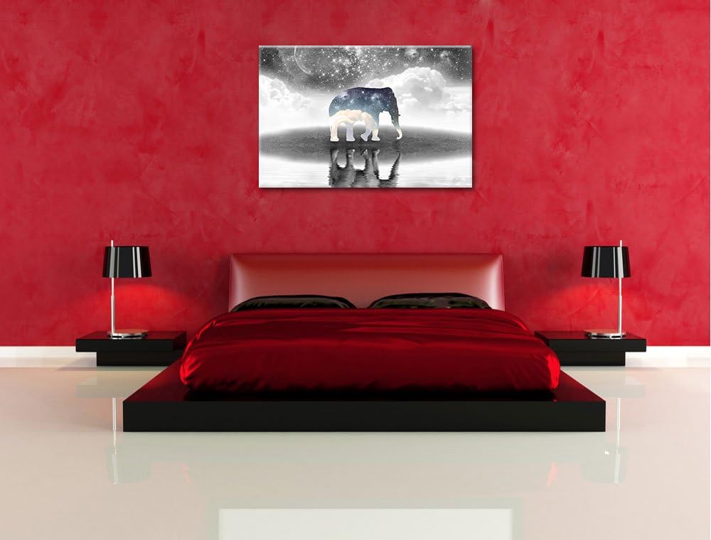 Einsamer Elefant schwarz/weiss Format: 100x70 auf Leinwand, XXL riesige Bilder fertig gerahmt mit Ke