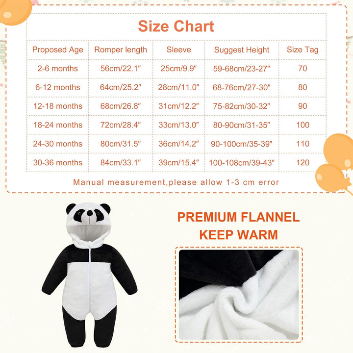 COOKY.D Unisex Winter Hooded Romper Jumpsuit 2-36 Months 6-12 Monate panda, 6-12 Monate panda