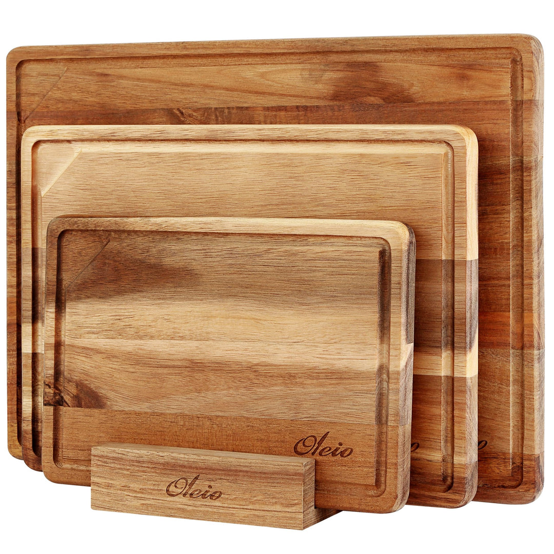 Oleio 3er Schneidebrett Set aus Akazie I Beidseitig nutzbar I 40x30 / 33x24 / 26x18cm I 2cm dicke Ho