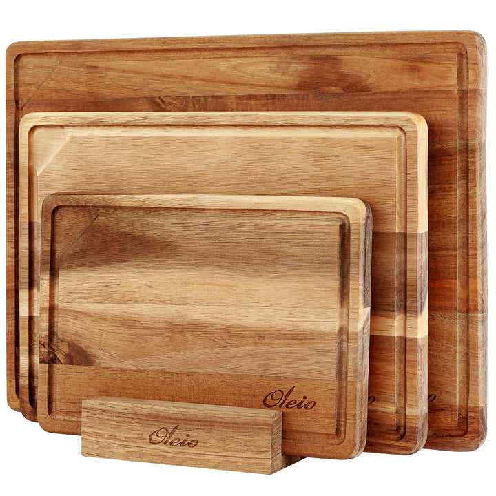 Oleio 3er Schneidebrett Set aus Akazie I Beidseitig nutzbar I 40x30 / 33x24 / 26x18cm I 2cm dicke Ho
