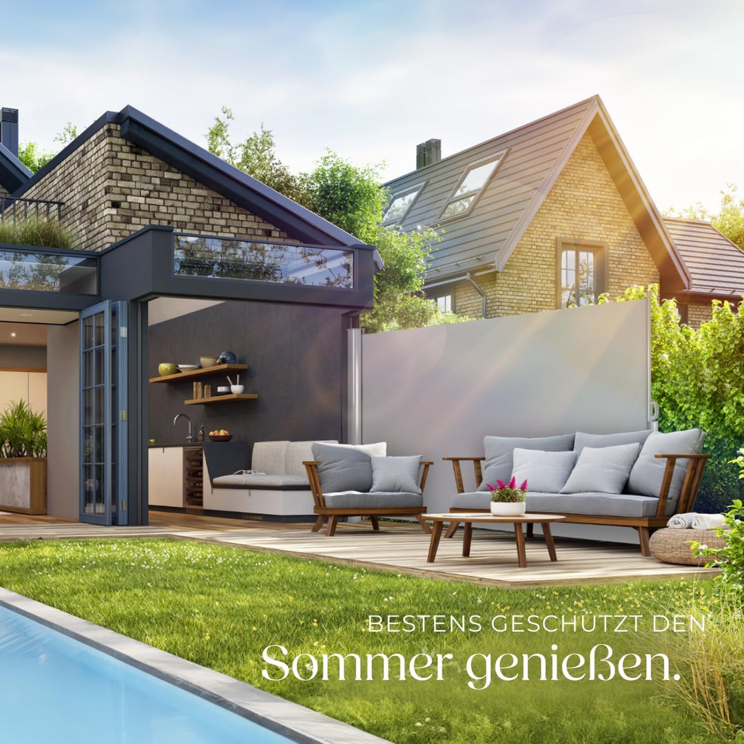tectake blickdichte Aluminium Seitenmarkise, Wind- und Sichtschutz für Balkon, Garten und Terrasse,