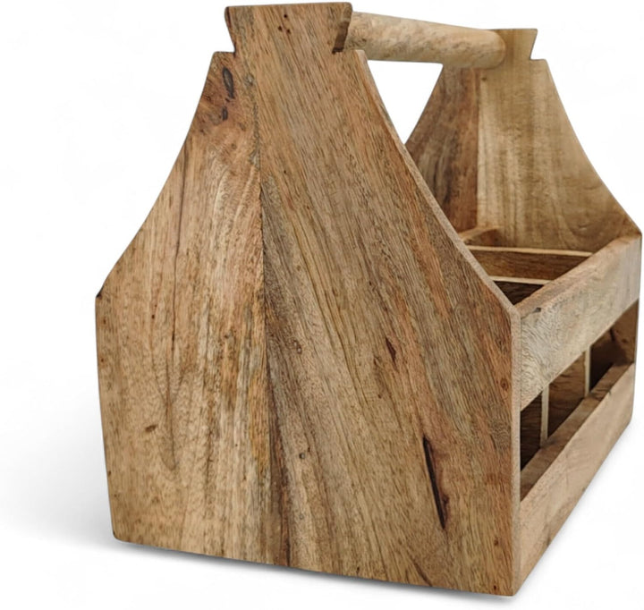 DARO DEKO Holz Flaschenhalter mit Griff für 6 Flaschen 20 x 30cm Flaschen-Träger Männerhandtasche Bi