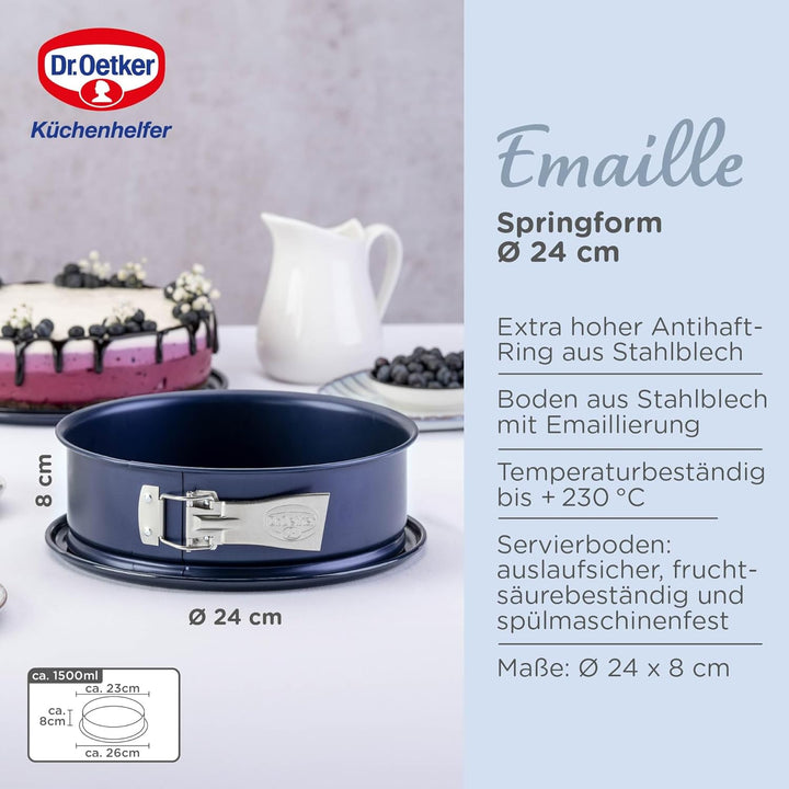 Dr. Oetker Springform Ø 24 cm Back-Liebe Emaille – Runde Backform mit Schnitt- & kratzfestem Emaille