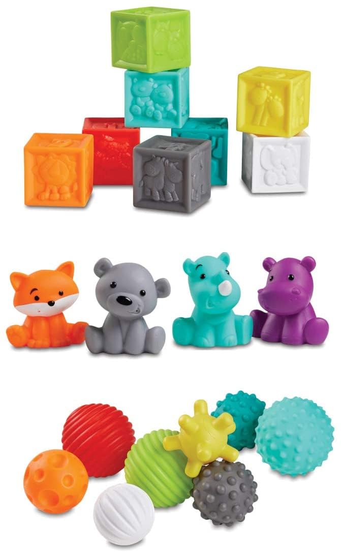 Infantino Sensory Balls Blocks & Buddies - 20-tlg. Set zum sensorischen Entdecken, der Entwicklung d