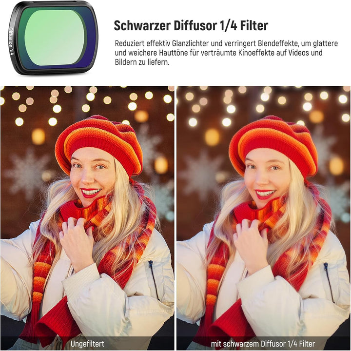 NEEWER Magnetischer Black Diffusion 1/4 Effektfilter, Kompatibel mit DJI OSMO Pocket 3 Creator Combo