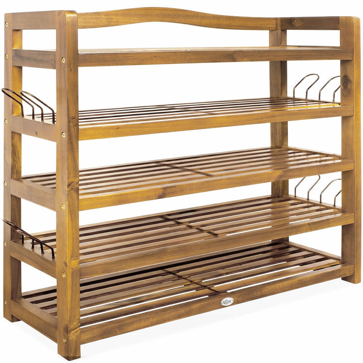 Casaria® Schuhregal mit 5 Ebenen 95x26x82cm FSC®-Zertifiziert Akazien Holz Massiv Bad Diele Flur Bad