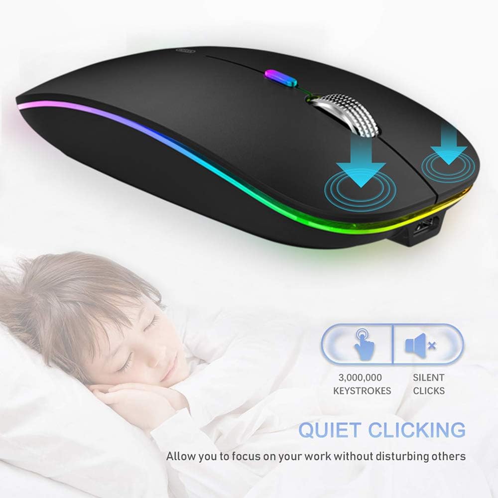 Uiosmuph Bluetooth Maus Kabellose, LED Funkmaus wiederaufladbar Leise Wireless Mouse 2.4GHz Kabellos