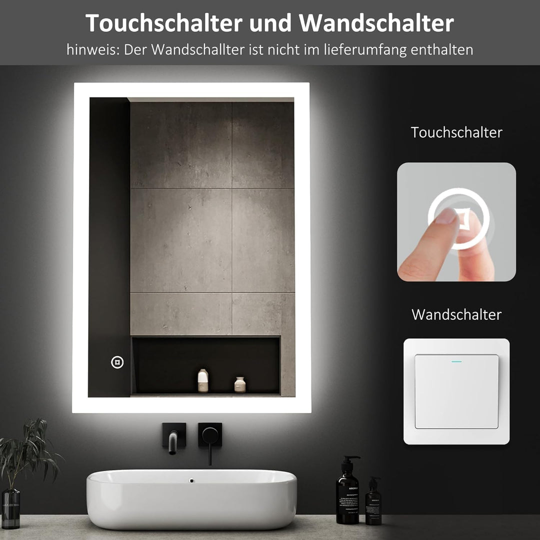 Boromal Badspiegel mit Beleuchtung 50x70cm Badezimmerspiegel Kosmetikspiegel Schminkspiegel LED Spie