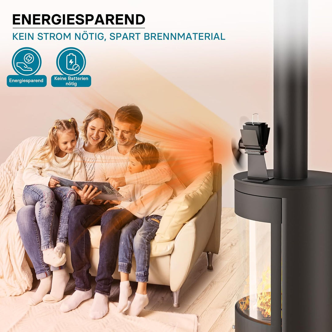 Wiltec Kaminofenventilator mit 2 Blättern 70 bis 350°C, Ofenventilator ohne Strom, Kaminventilator f