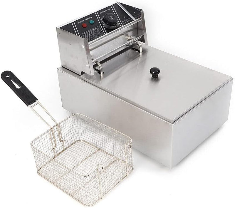 Edelstahl Fritteuse 6L, Öl-Fritteuse 2500W 60℃ - 200℃ mit herausnehmbarer Fettbehälter Thermostat fü