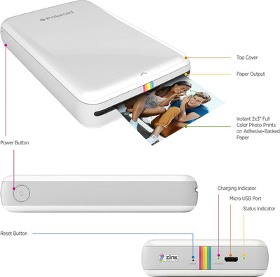 Polaroid ZIP Handydrucker mit ZINK Zero tintenfreier Drucktechnologie – Kompatibel mit iOS- & Androi