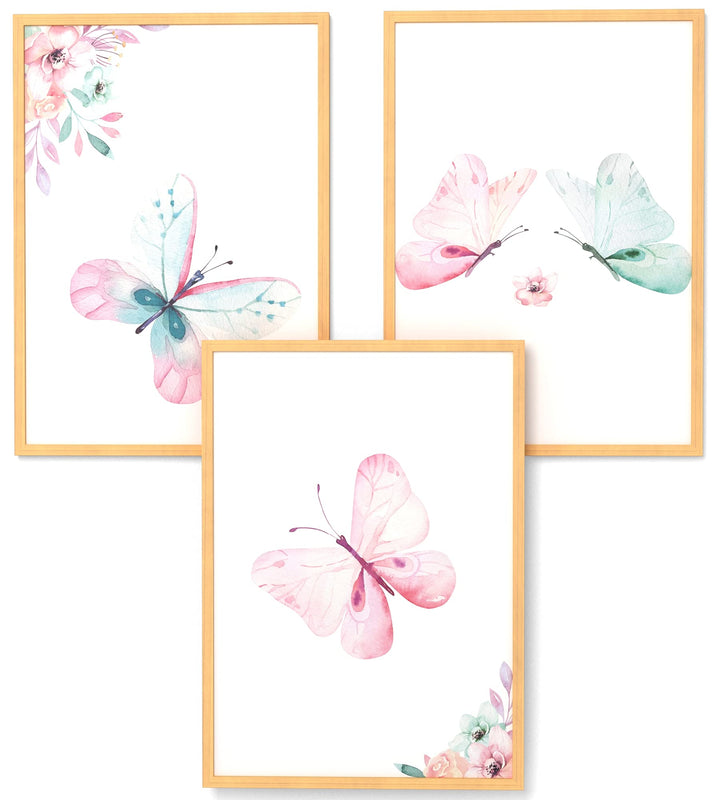 Papierschmiede® Kinderbilder 3er Set, A4 gerahmt in Holzrahmen (Natur), Geschenk für Jungen &amp; Mädche