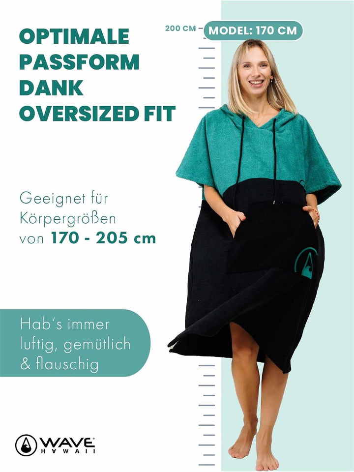 WAVE HAWAII Poncho Aveiro Surfponcho 100% Baumwolle für Körpergrössen von 170-200 cm Umkleidehilfe f