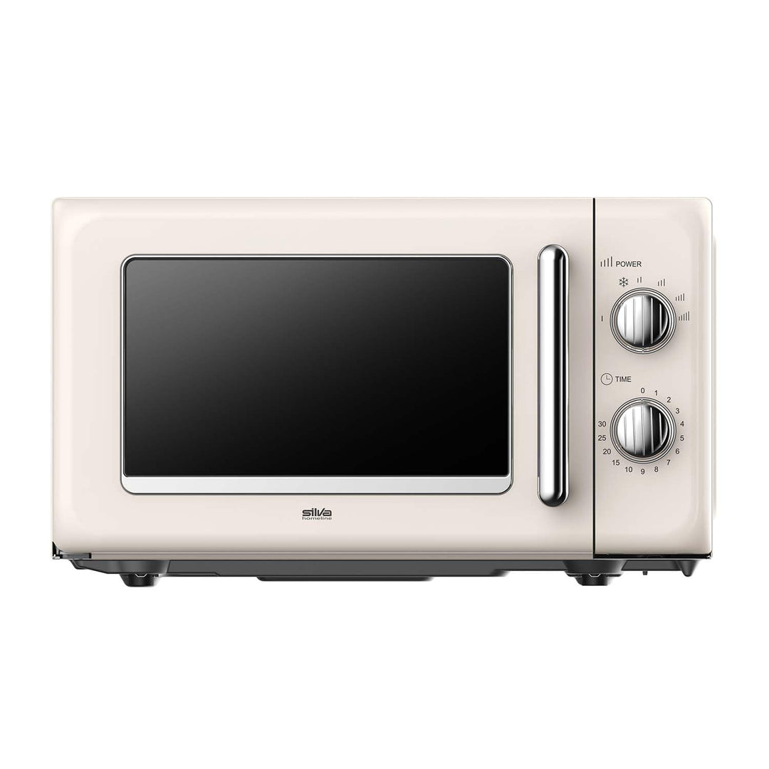 Silva Schneider MW-R 25.3 Retro Mikrowelle 20L, 700 Watt, 6 Leistungsstufen, Timer, verchromte Knöpf