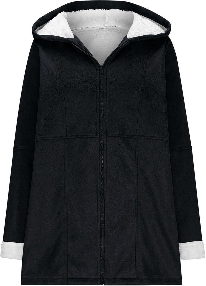 Ansenesna Winterjacke Damen Lang Warm Gefüttert Wintermantel Elegant Mit Kapuze Wildleder Jacke Wint