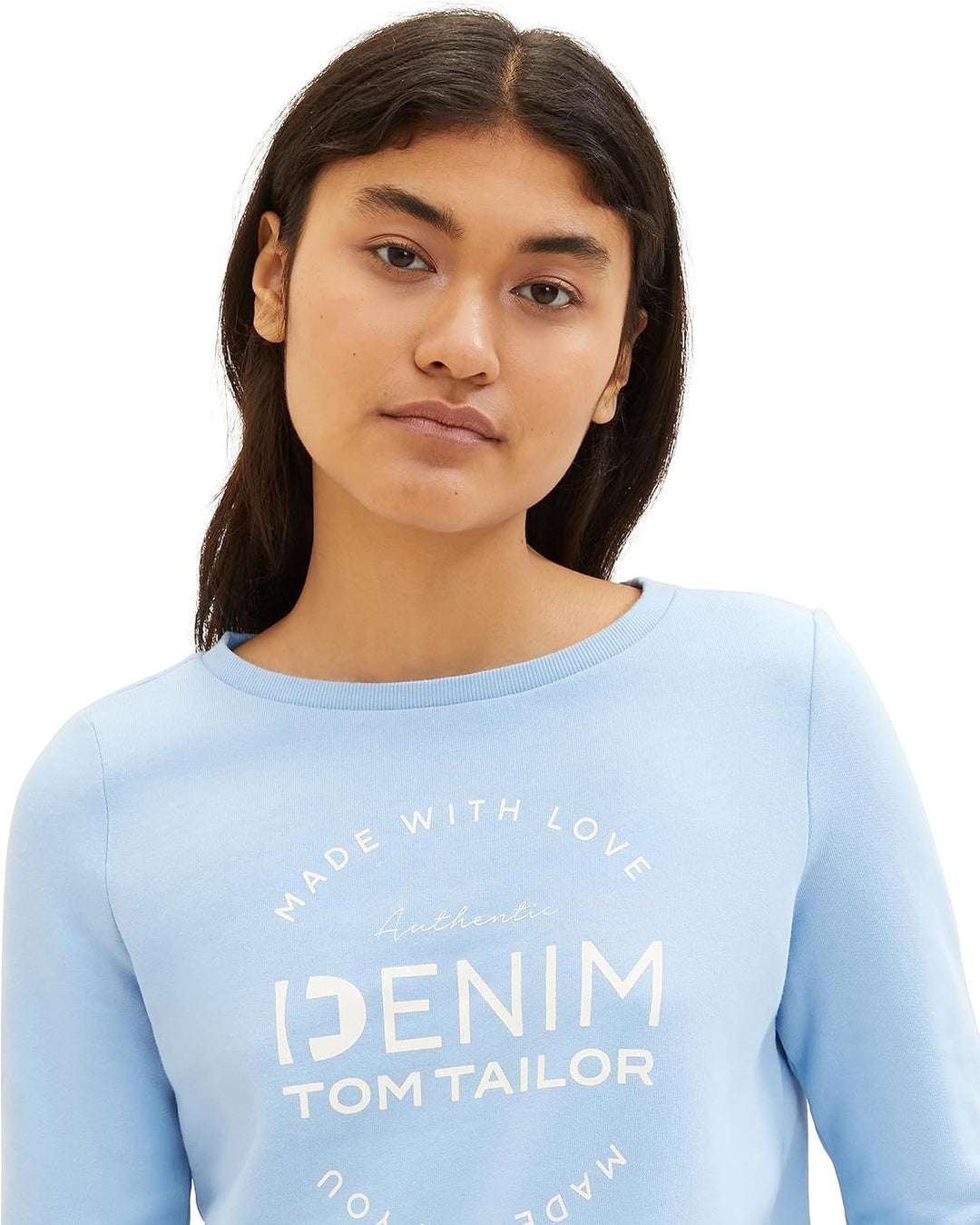 Tom Tailor Denim Damen 1039817 Sweater mit Logo-Print & Raffarm (1er Pack) XS 11139 - Soft Charming