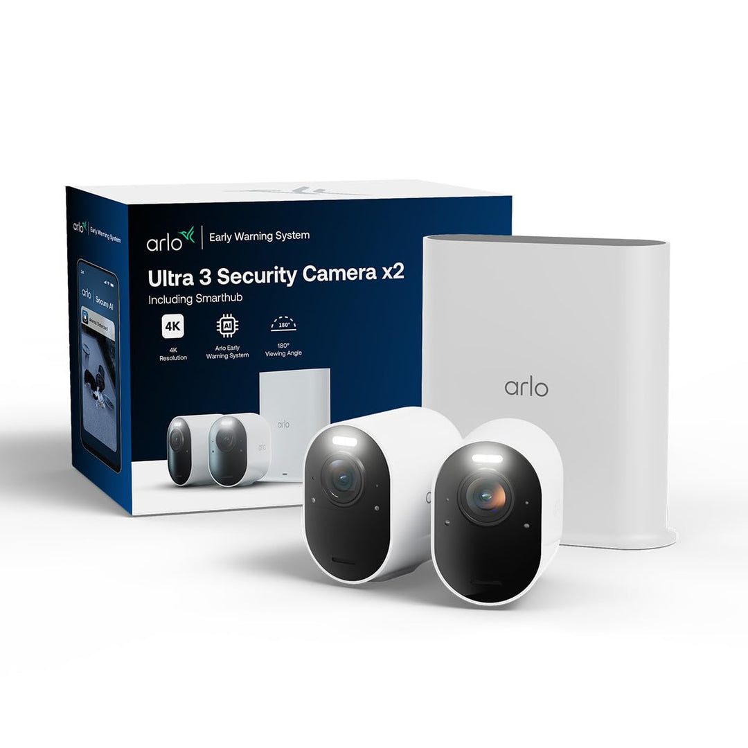 Arlo Ultra 3 Überwachungskamera Aussen WLAN, Kabellos, 4K UHD, KI-Erkennung, Auto-Tracking, Farb-Nac