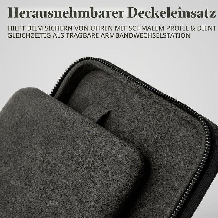 TAWBURY Leder-Uhrenetui für Reisen - Uhrenbox zum Reisen Leder | Uhrenbox Leder Schwarz | Uhrenkaste
