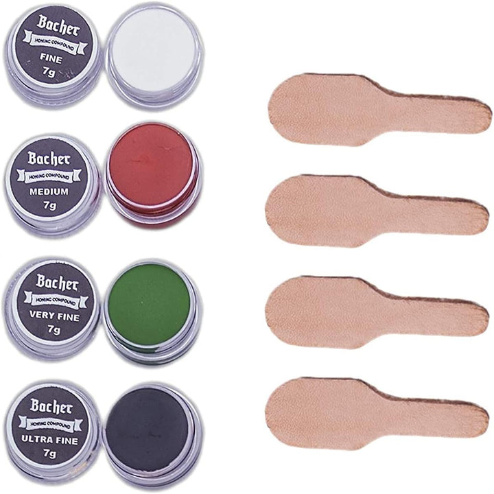 Bacher Messerschärf-System Abziehleder – Set 2X Streichriemen + 4X Abziehpaste – für Fixed Angle-Sch